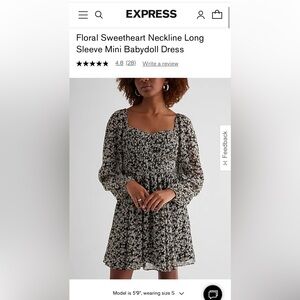 Floral Sweetheart Neckline Long Sleeve Mini Babydoll Dress